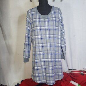 Croft & Barrow Intimates Grey Purple Plaid Poly Span Two Pocket Nightshirt Sz M